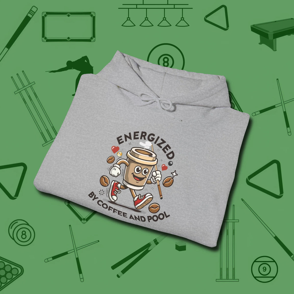 Energized By Coffee And Hoodie, folded view, in Sport Grey styled to dominate from rack to run-out