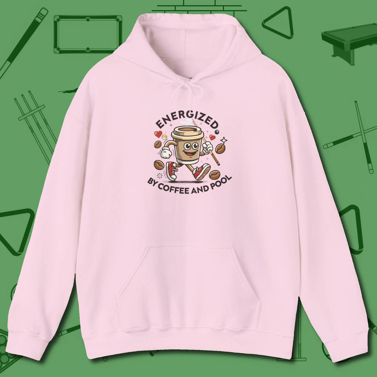 Energized By Coffee And Hoodie, front view, in Light Pink what champions wear between racks