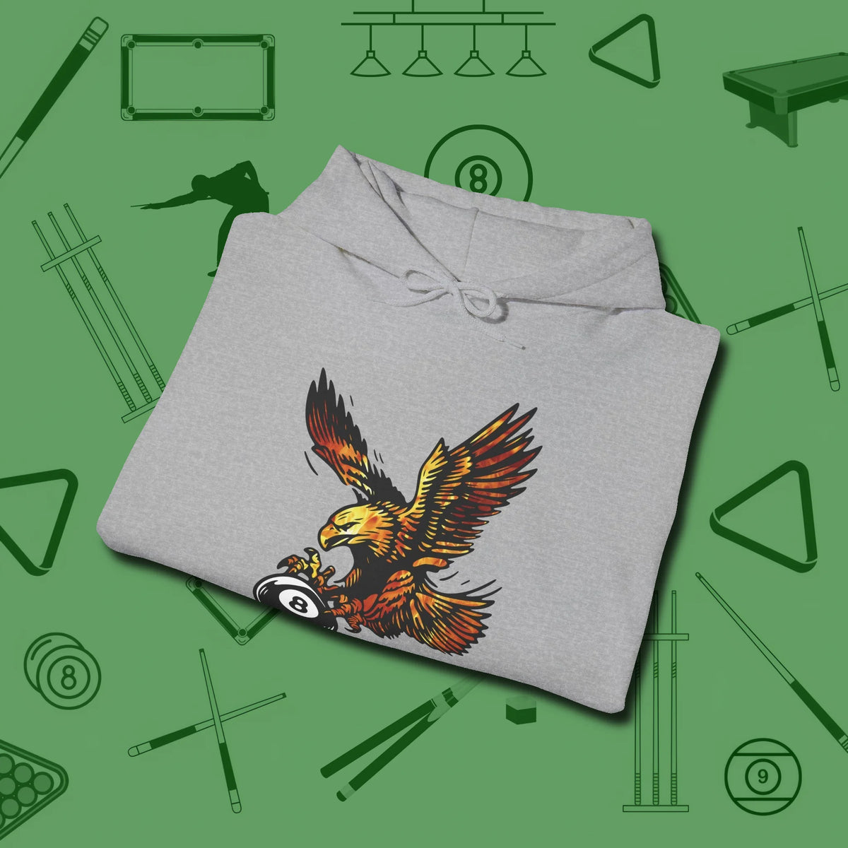 Fire Eagle Hoodie, folded view, in Sport Grey for shooters who dress like they play: sharp