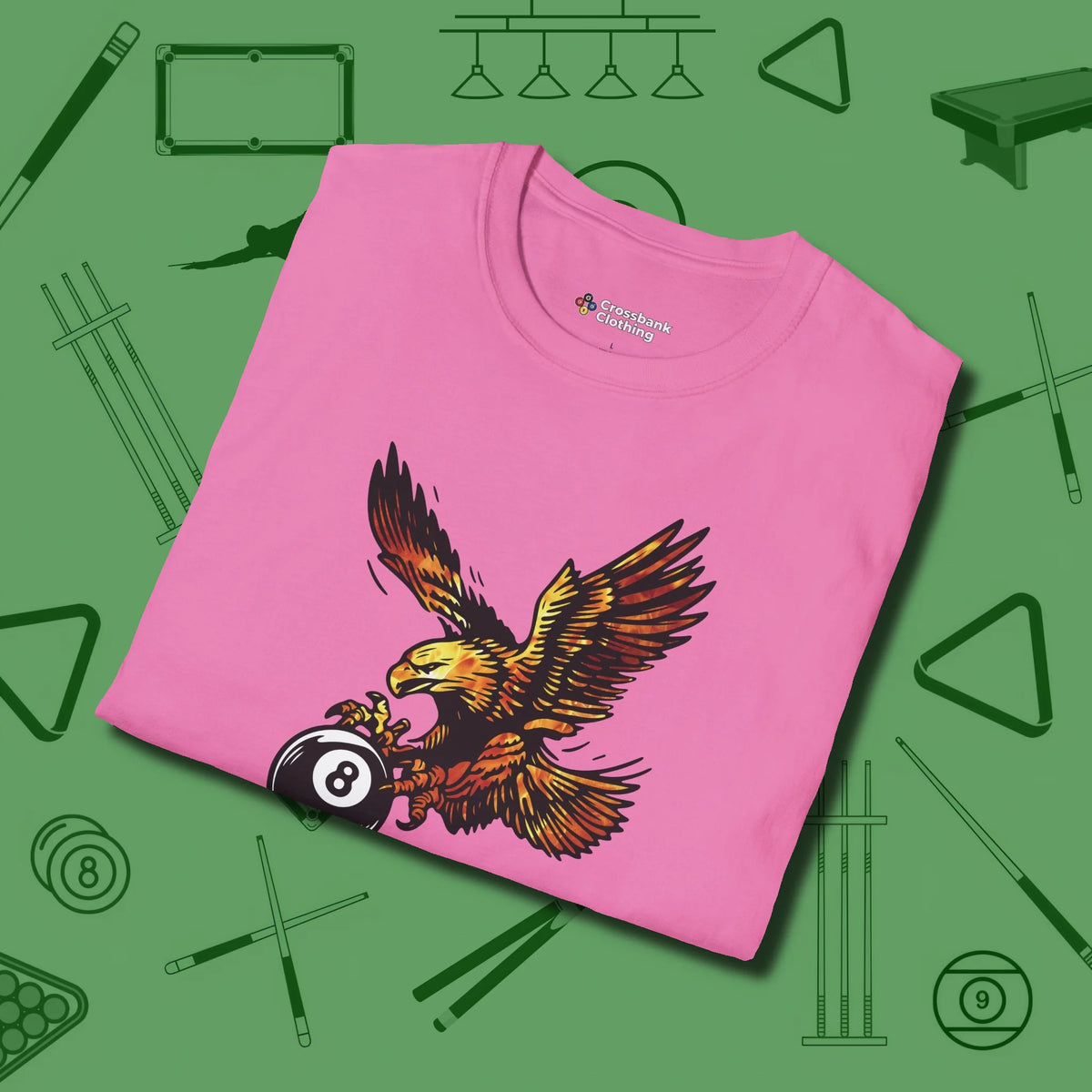 Fire Eagle T-Shirt, folded view, in Azalea table-tested, street-approved style