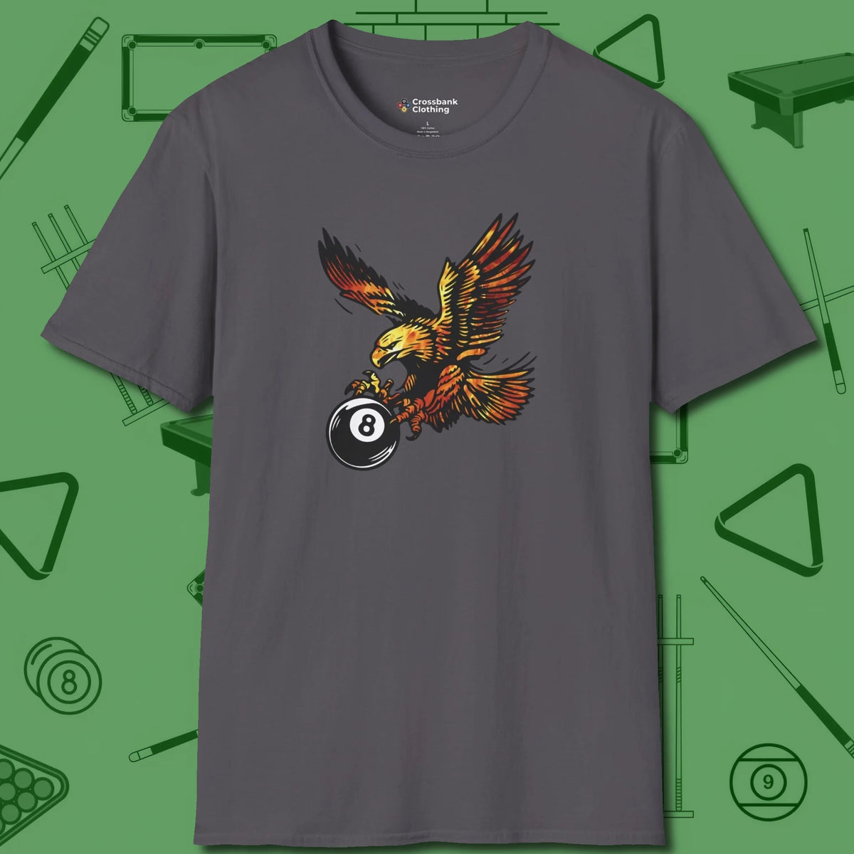 Fire Eagle T-Shirt, front view, in Charcoal smart enough for the felt and the street