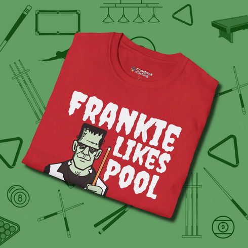 Frankie Likes Customizable T-Shirt, folded view, in Red ideal for clean hits and clean fits