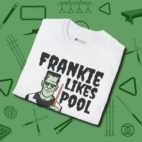 Frankie Likes Customizable T-Shirt, folded view, in White like your stroke — smooth and deliberate