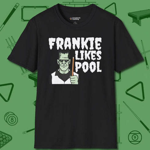 Frankie Likes Customizable T-Shirt, front view, in Black style that banks as hard as you do