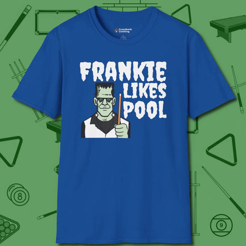 Frankie Likes Customizable T-Shirt, front view, in Royal where cue control meets personal style