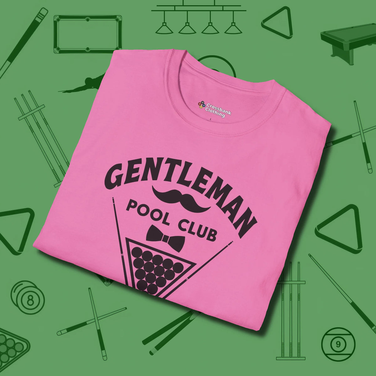 Gentleman Club T-Shirt, folded view, in Azalea where cue control meets personal style
