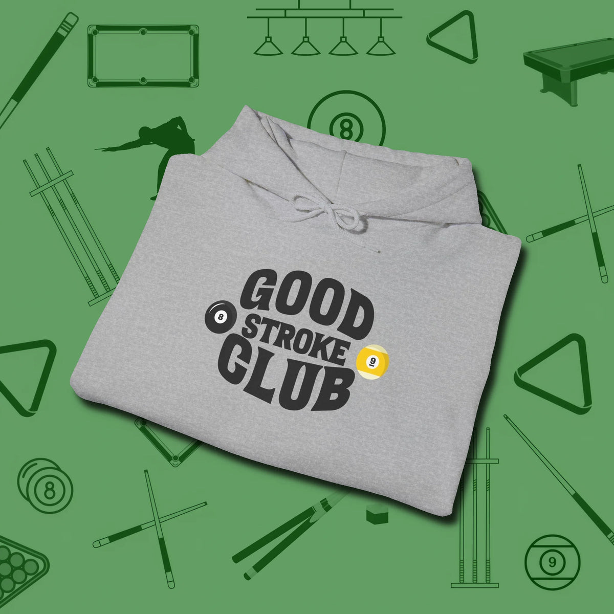 Good Stroke Club Hoodie, folded view, in Sport Grey for shooters who dress like they play: sharp
