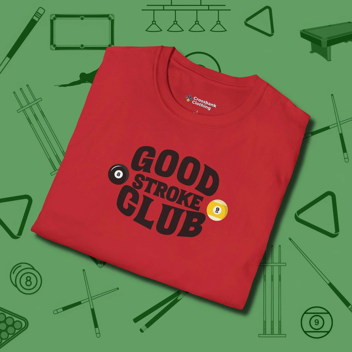 Good Stroke Club T-Shirt, folded view, in Red smart apparel for strategic players