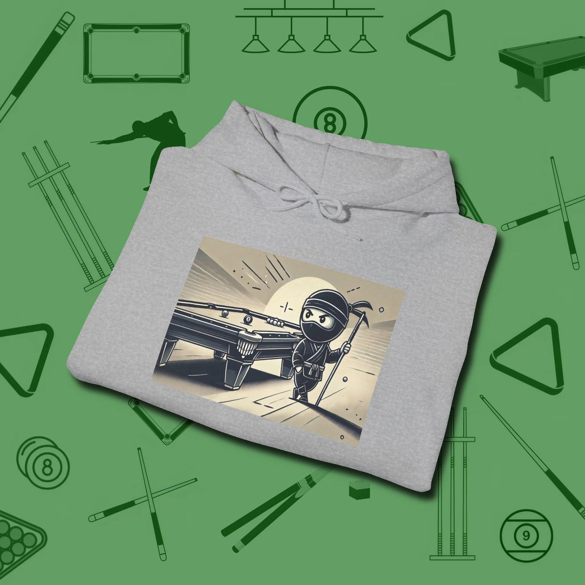 Irate Ninja Hoodie, folded view, in Sport Grey your secret weapon off the table