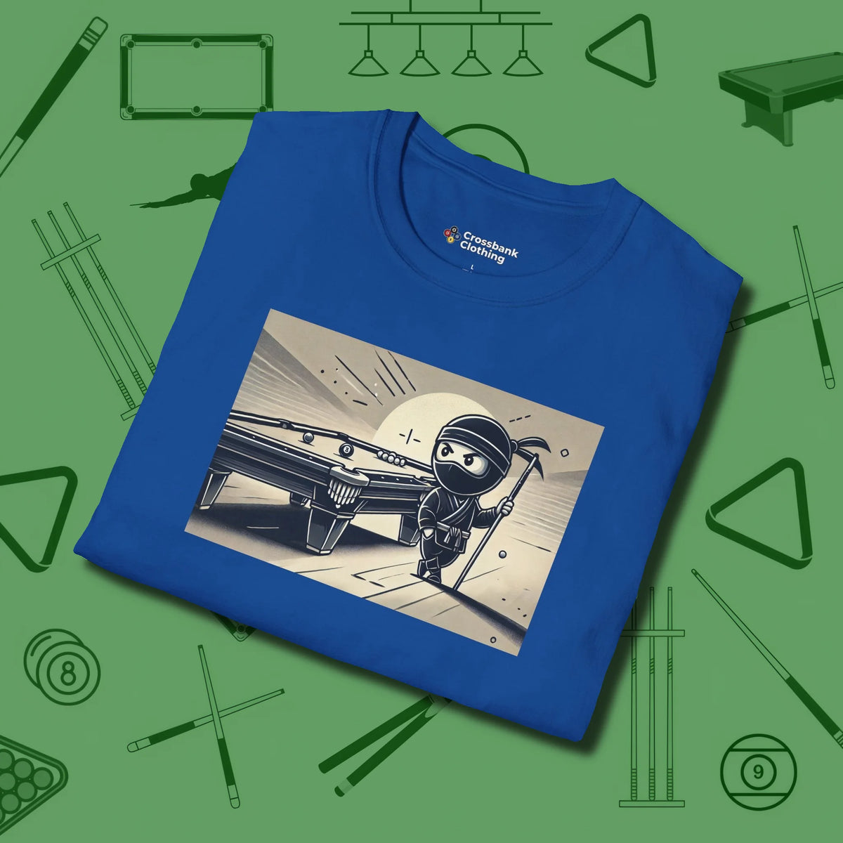Irate Ninja T-Shirt, folded view, in Royal what champions wear between racks