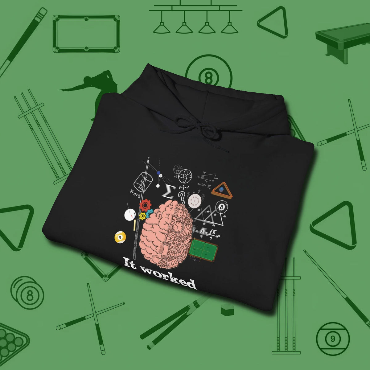 It Worked In My Head Hoodie, folded view, in Black earns respect before the first shot