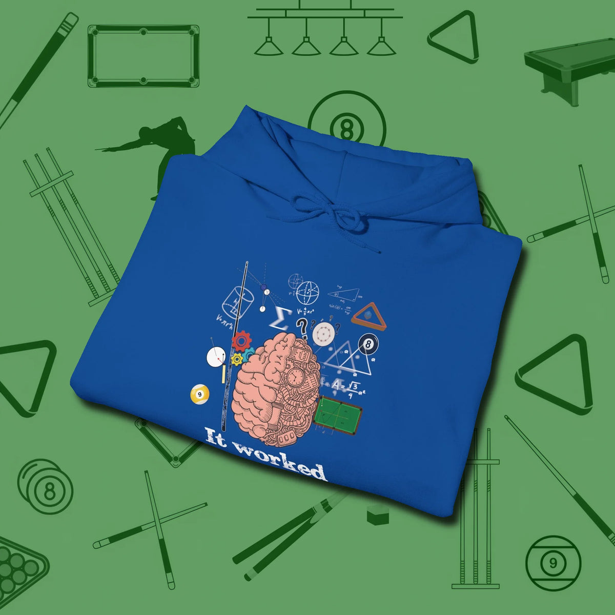 It Worked In My Head Hoodie, folded view, in Royal look good while calling your pocket