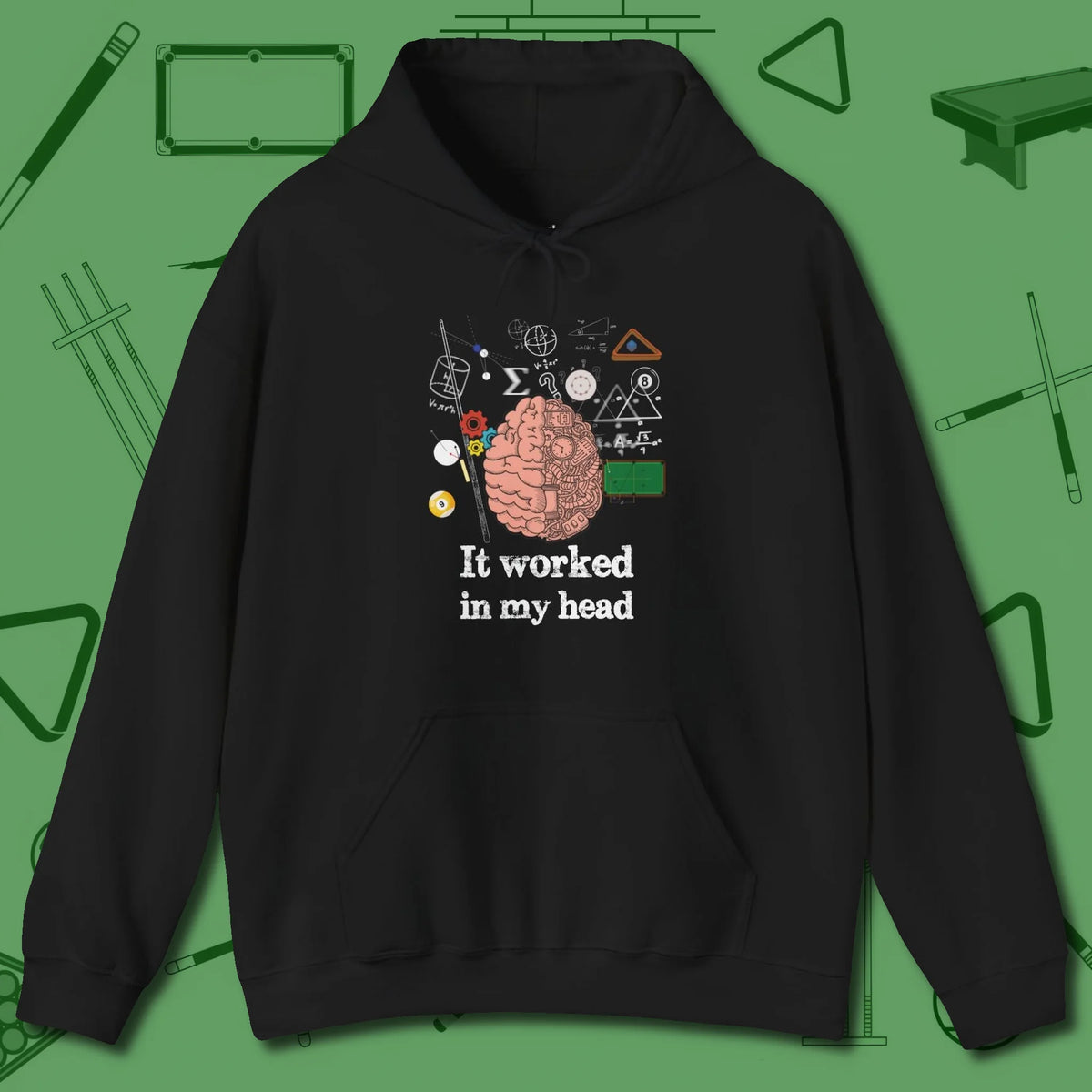 It Worked In My Head Hoodie, front view, in Black for players who live the game