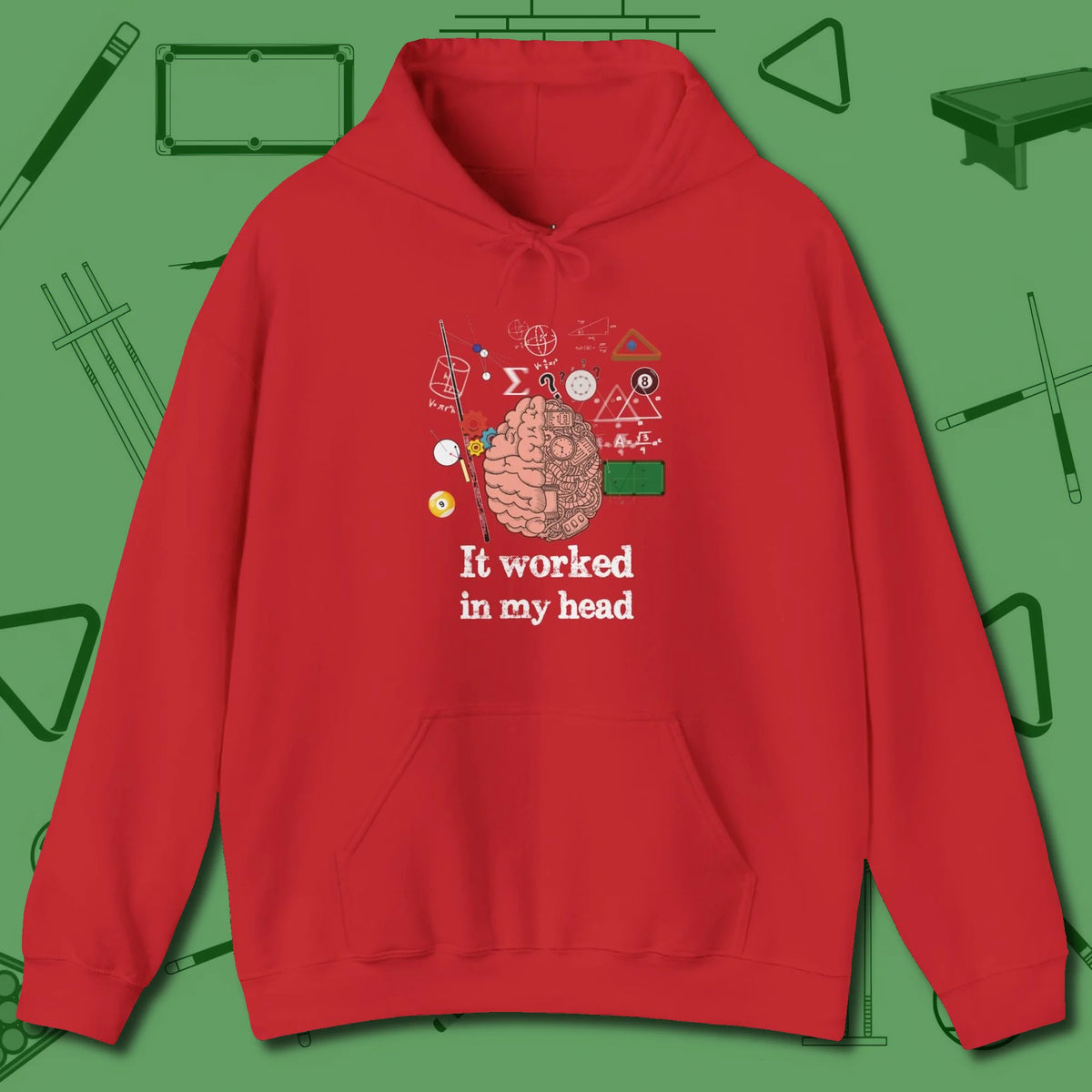 It Worked In My Head Hoodie, front view, in Red smart enough for the felt and the street