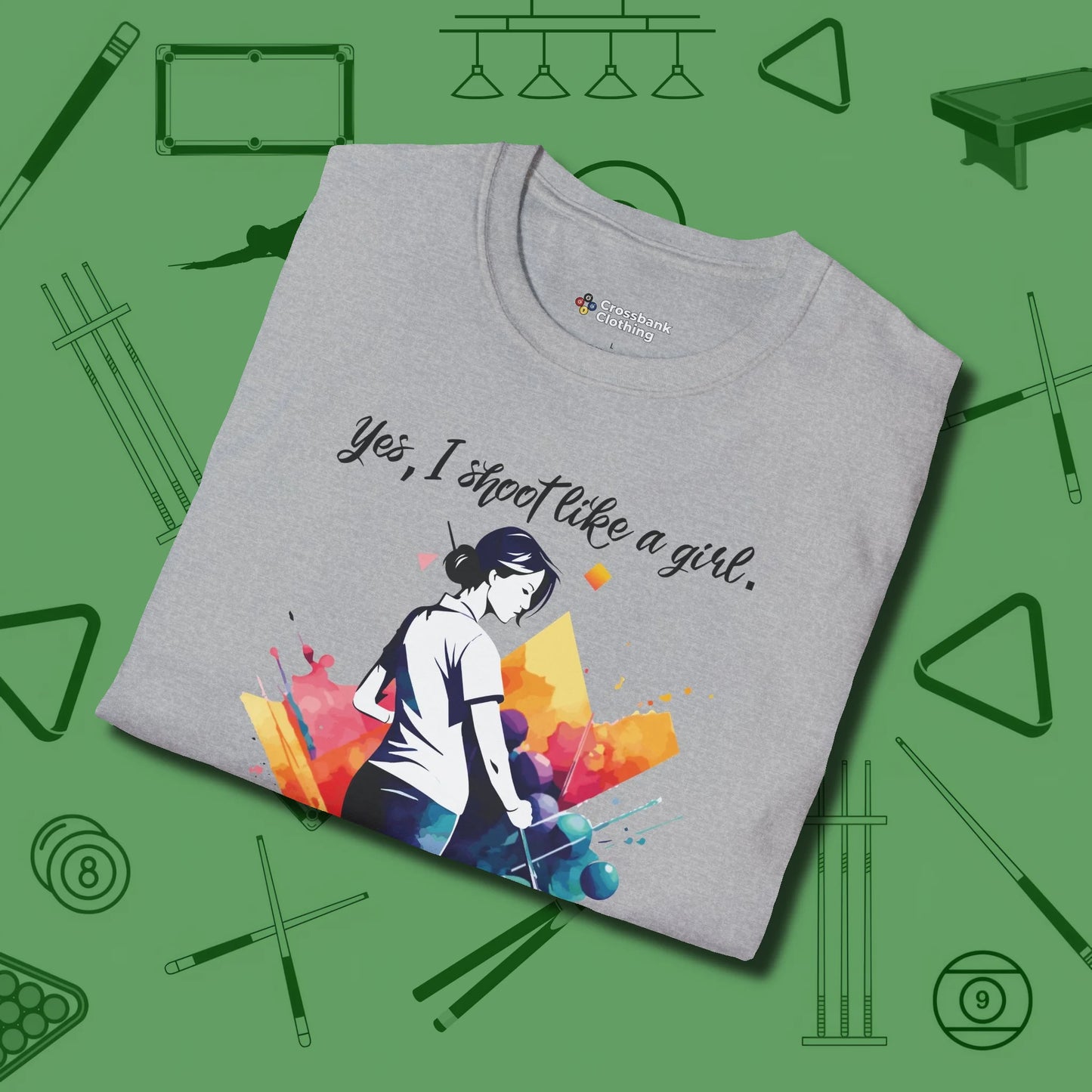 Like A Girl T-Shirt, folded view, in Sport Grey cool enough for a corner pocket finish