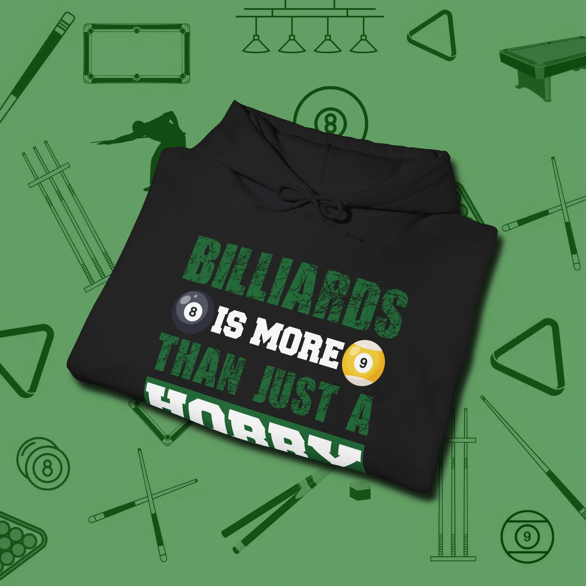 More Than A Hobby Hoodie, folded view, in Black play in style, win in silence