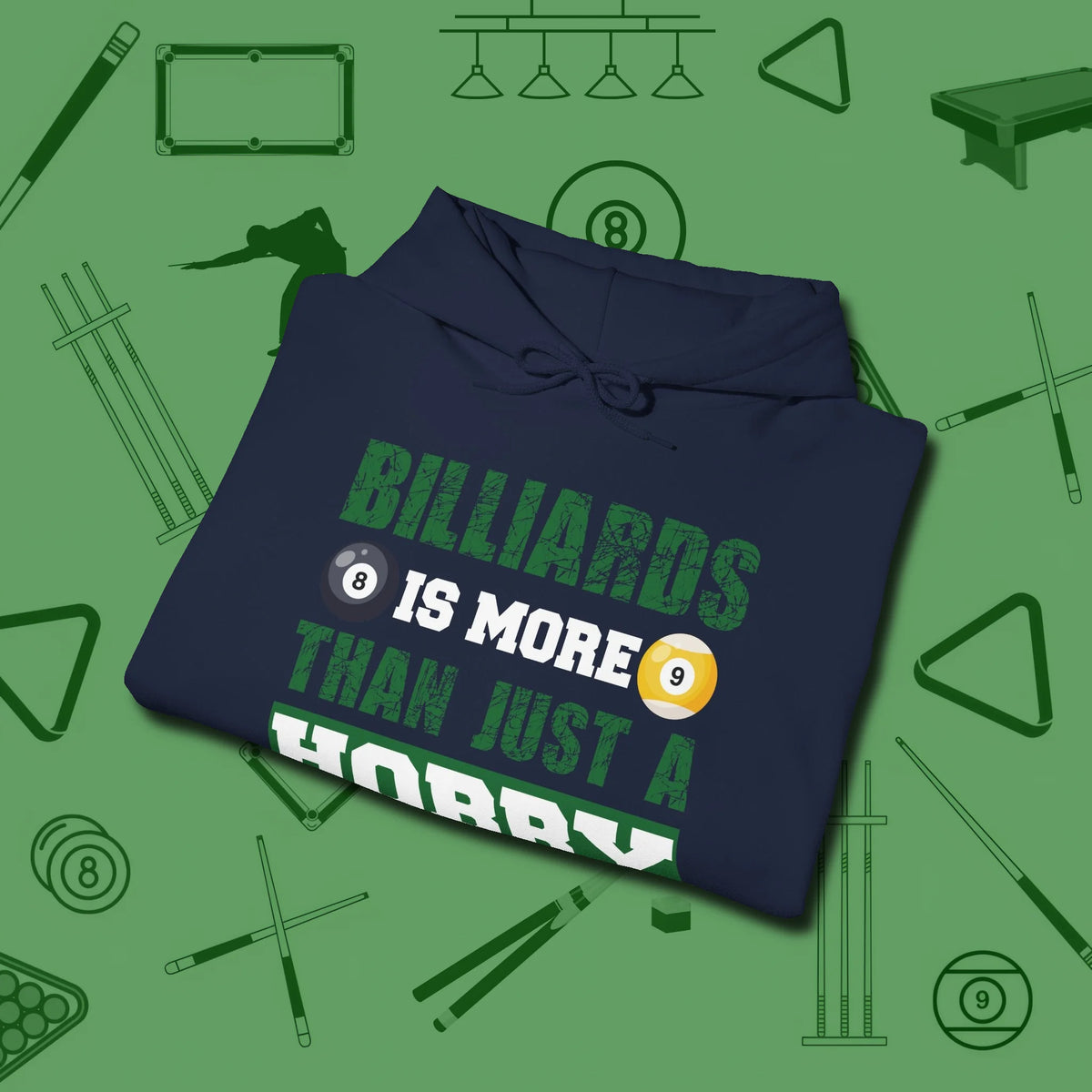 More Than A Hobby Hoodie, folded view, in Navy for players who live the game