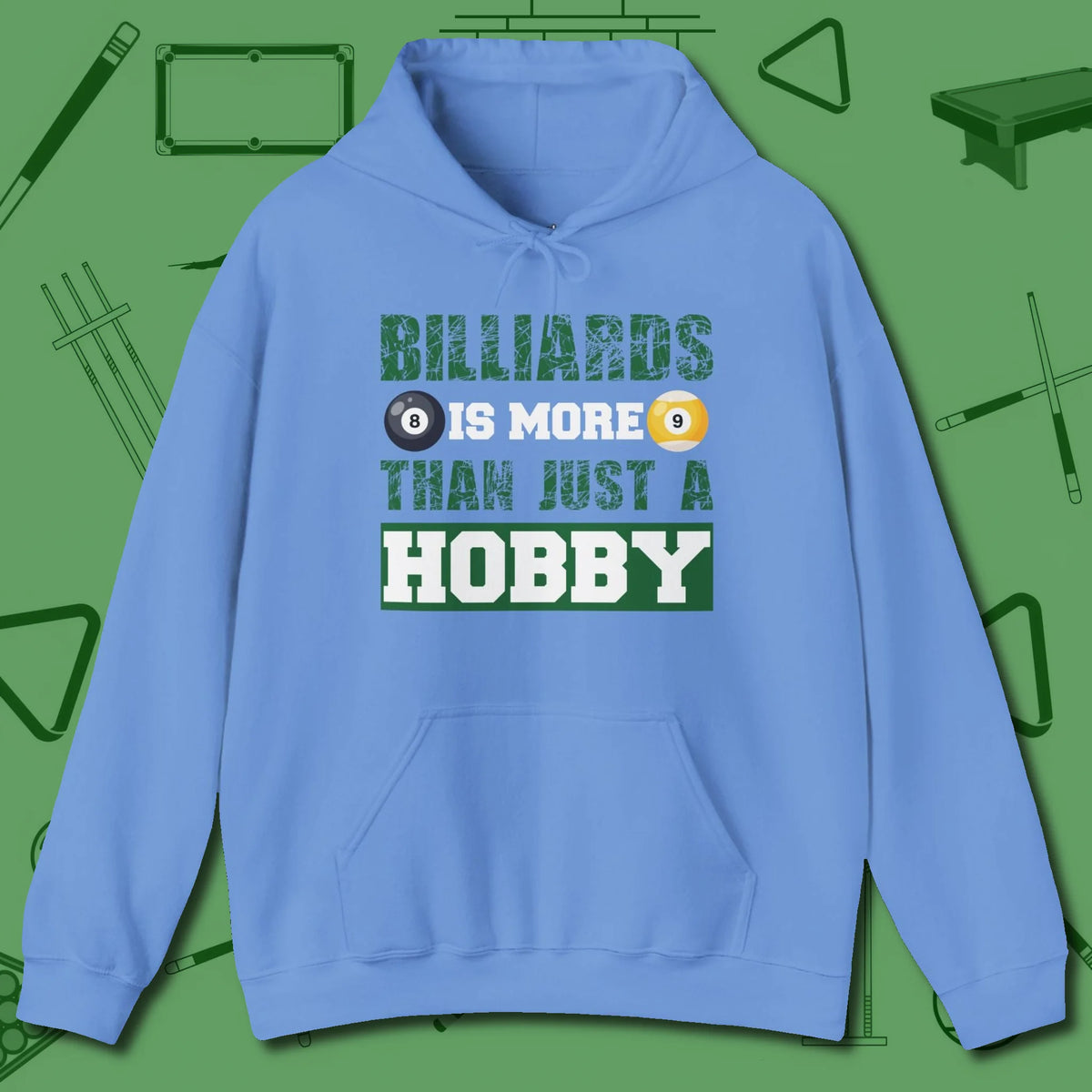 More Than A Hobby Hoodie, front view, in Carolina Blue a clean fit for the dirtiest safeties