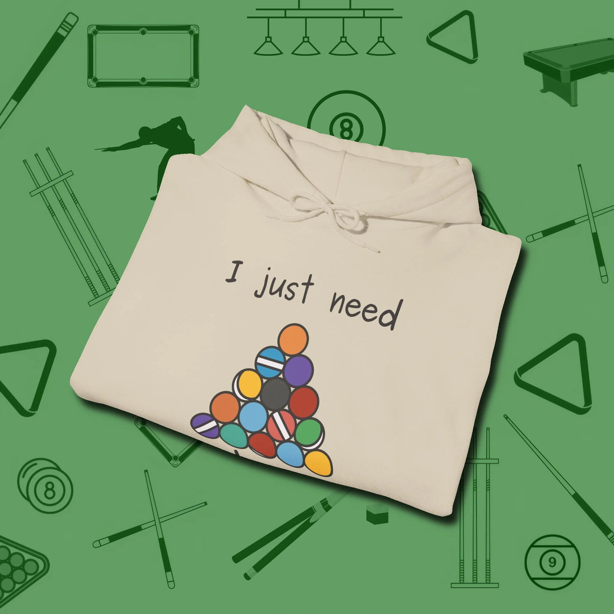 Need A Break Eight Ball Hoodie, folded view, in Sand a clean fit for the dirtiest safeties