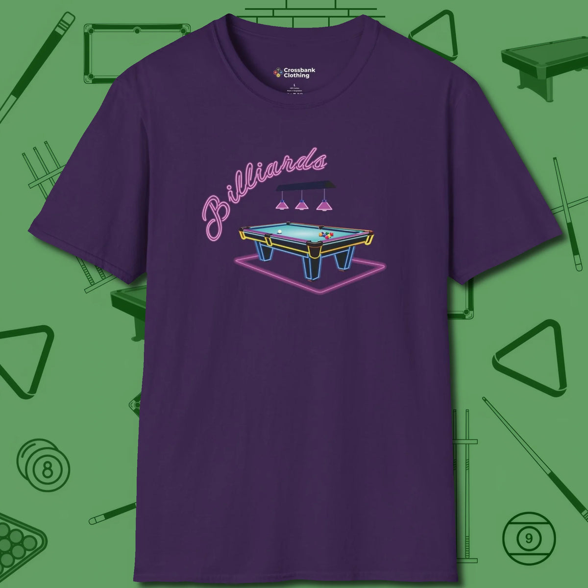 Neon Dream Billiards T-Shirt, front view, in Navy because pool isn’t just a game — it’s who you are