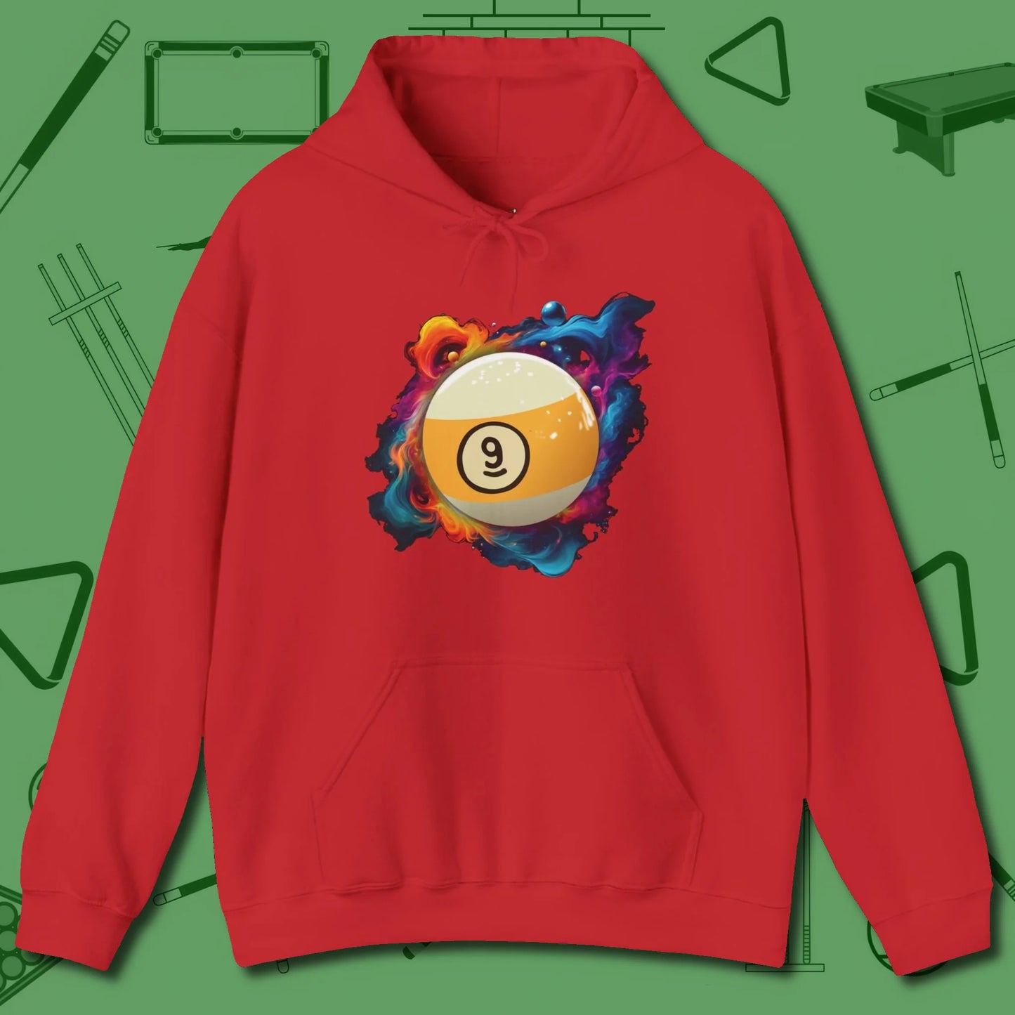 Nine Ball Cosmic Swirl Hoodie, front view, in Red it’s not a hobby — it’s a lifestyle