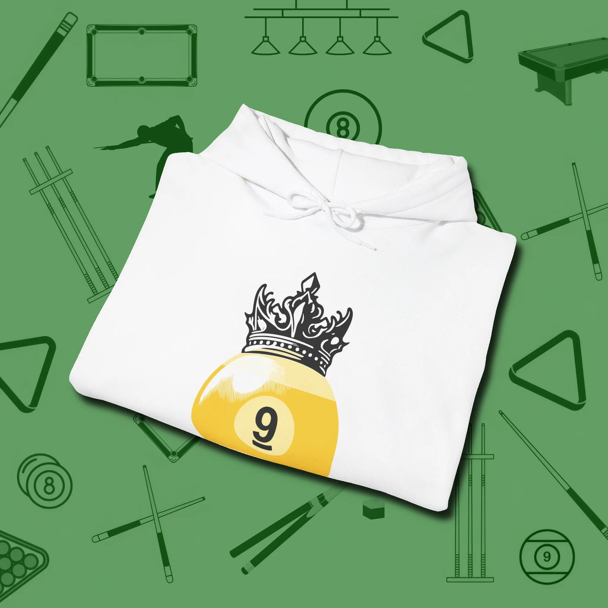 Nine Ball Crown Hoodie, folded view, in White smart apparel for strategic players
