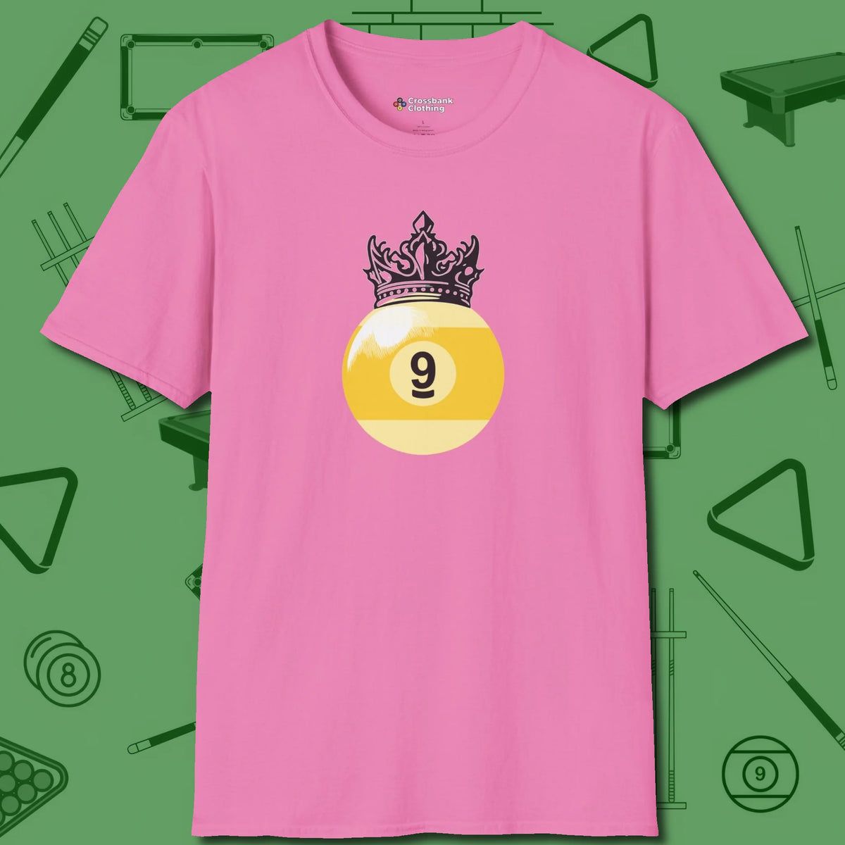 Nine Ball Crown T-Shirt, front view, in Azalea a clean fit for the dirtiest safeties