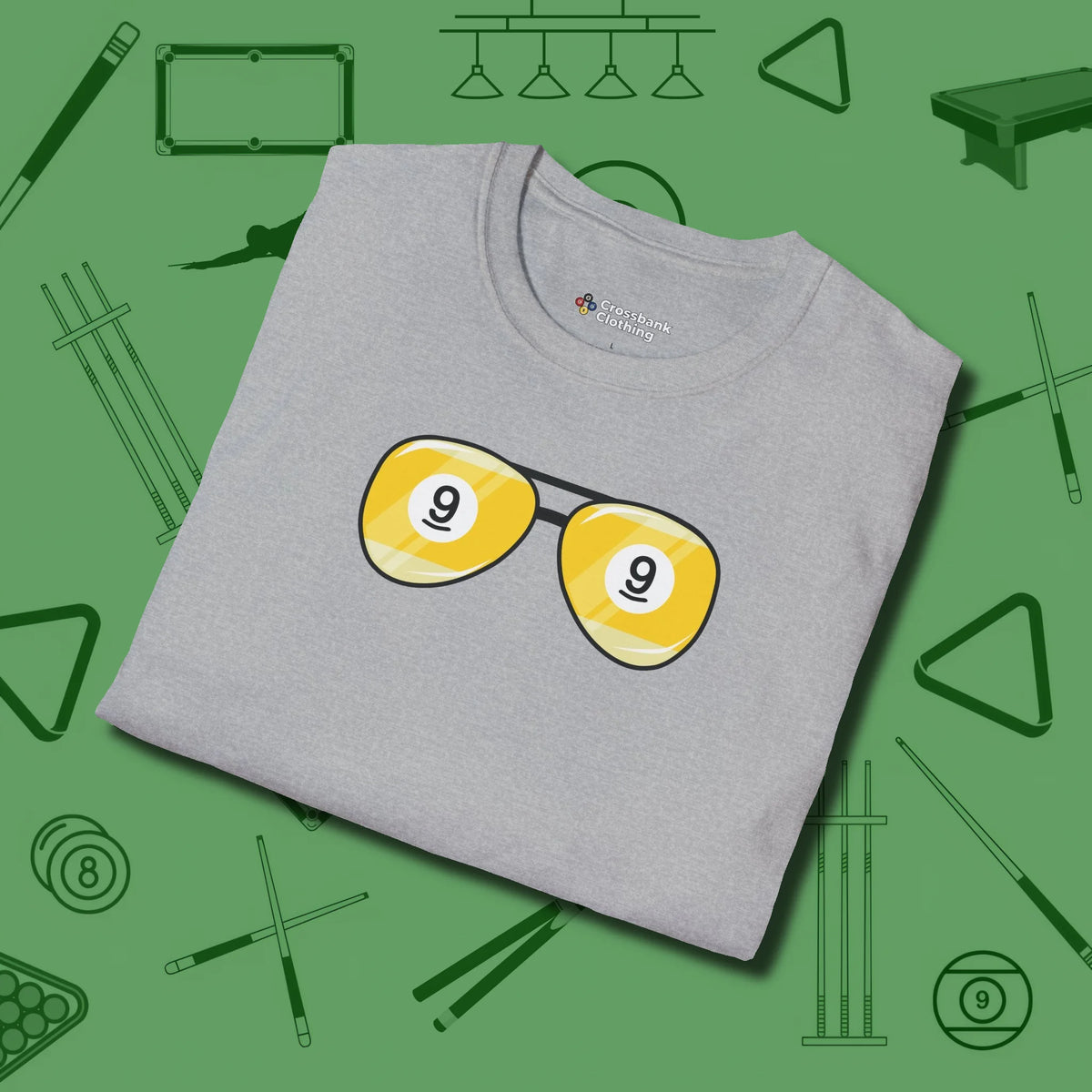 Nine Ball Shades T-Shirt, folded view, in Sport Grey it’s not a hobby — it’s a lifestyle