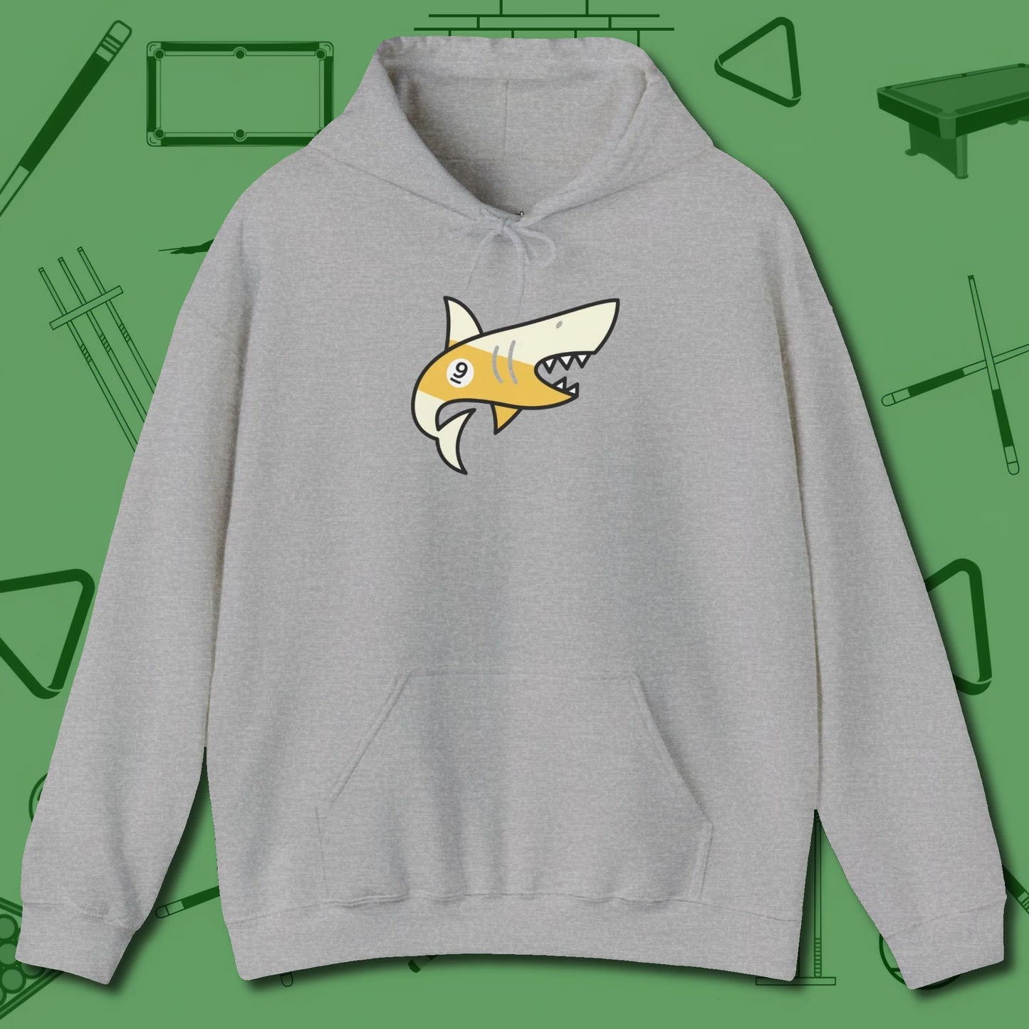 Nine Ball Shark Hoodie, front view, in Sport Grey it’s not a hobby — it’s a lifestyle