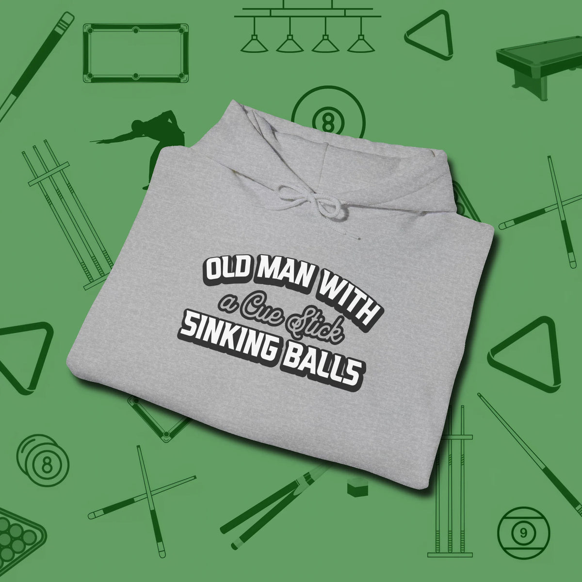Old Man Sinking Balls Hoodie, folded view, in Sport Grey as serious as your stroke