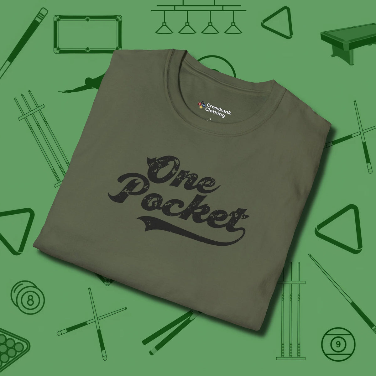 One Pocket Classic T-Shirt, folded view, in Military Green put your best game on display