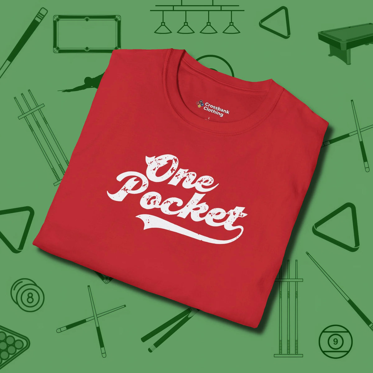 One Pocket Classic T-Shirt, folded view, in Red perfect for players with quiet fire