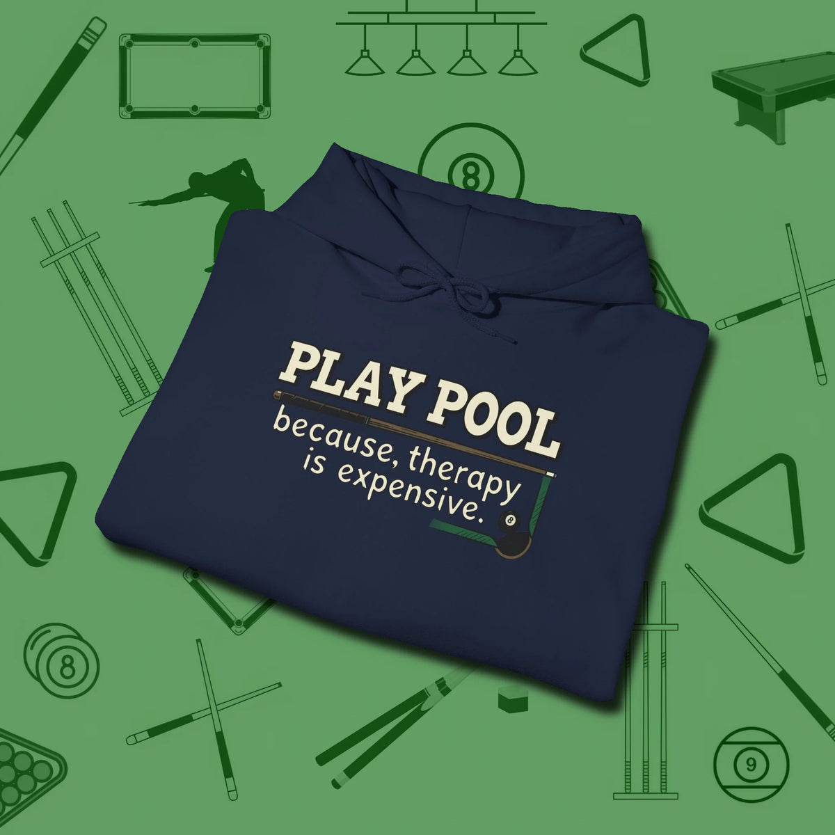 Play Therapy Hoodie, folded view, in Navy for shooters who dress like they play: sharp