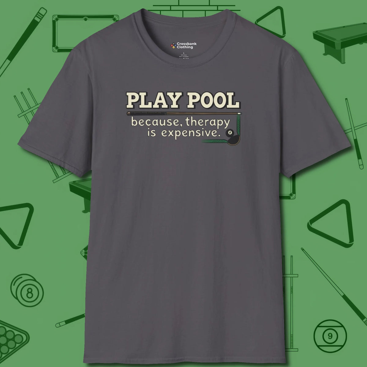 Play Therapy T-Shirt, front view, in Charcoal put your best game on display