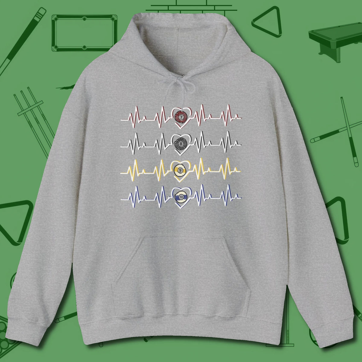7, 8, 9, and 10 Heartbeats Hoodie, front view, in Sport Grey make every shot — and outfit — count