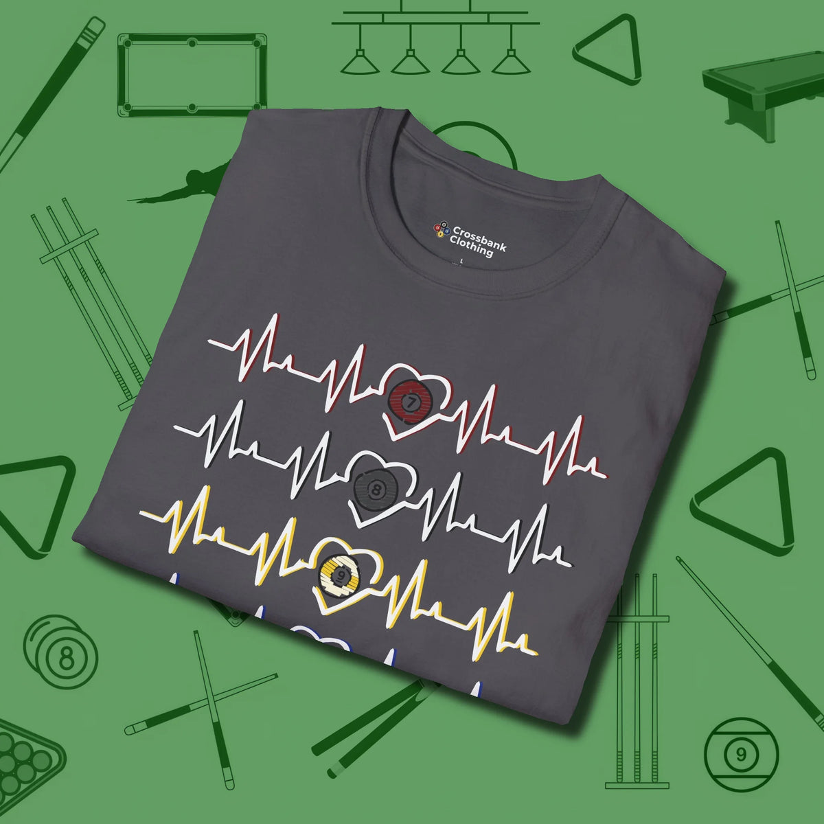 7, 8, 9, and 10 Heartbeats T-Shirt, folded view, in Charcoal as serious as your stroke