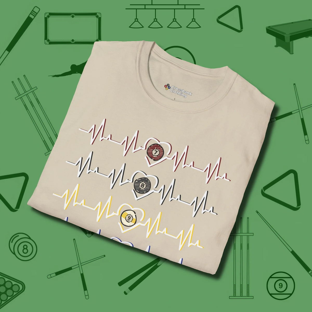 7, 8, 9, and 10 Heartbeats T-Shirt, folded view, in Sand fashion with break-and-run energy