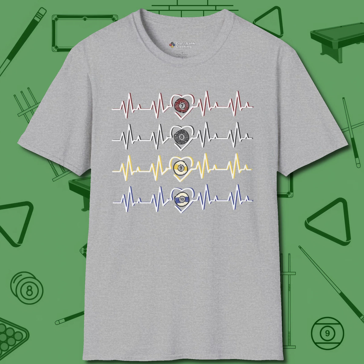 7, 8, 9, and 10 Heartbeats T-Shirt, front view, in Sport Grey helps your stroke and your style