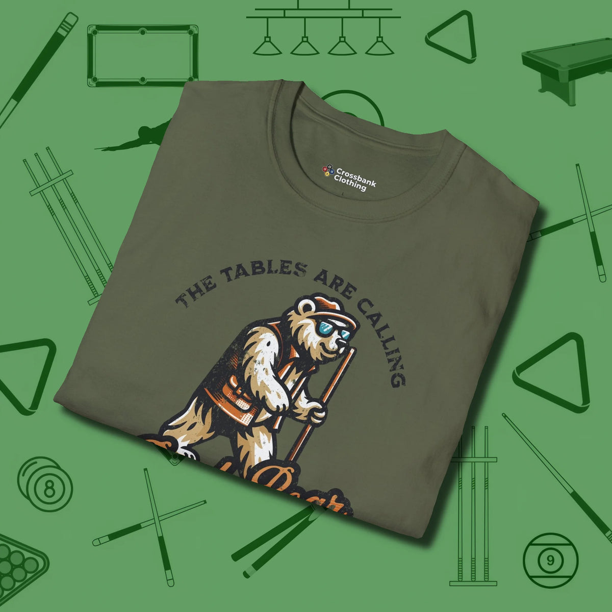 Bear T-Shirt, folded view, in Military Green look good while calling your pocket