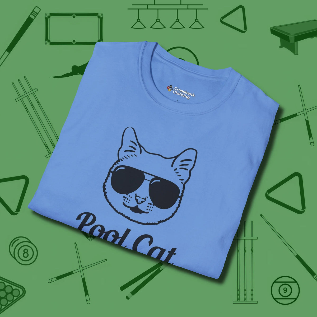 Cat T-Shirt, folded view, in Carolina Blue clean lines for dirty minds