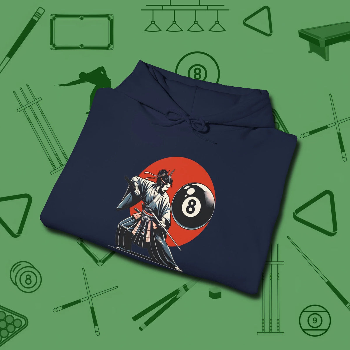 Hall Samurai Hoodie, folded view, in Navy look good while calling your pocket