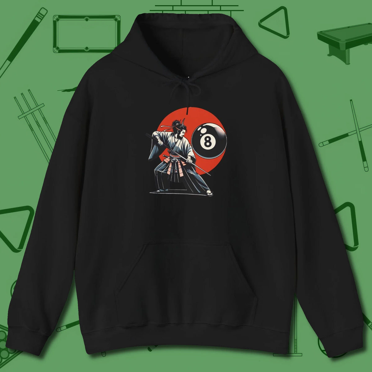 Hall Samurai Hoodie, front view, in Black for shooters who dress like they play: sharp
