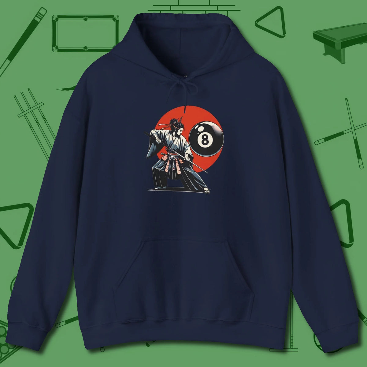 Hall Samurai Hoodie, front view, in Navy for shooters who dress like they play: sharp