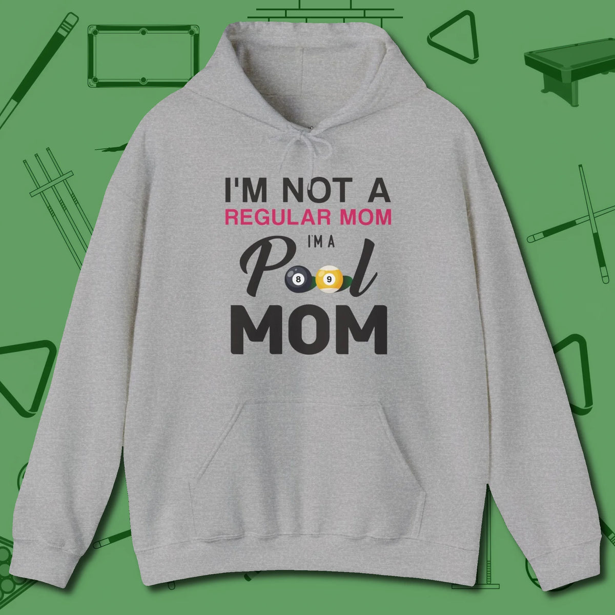 Mom Hoodie, front view, in Sport Grey for players who live the game