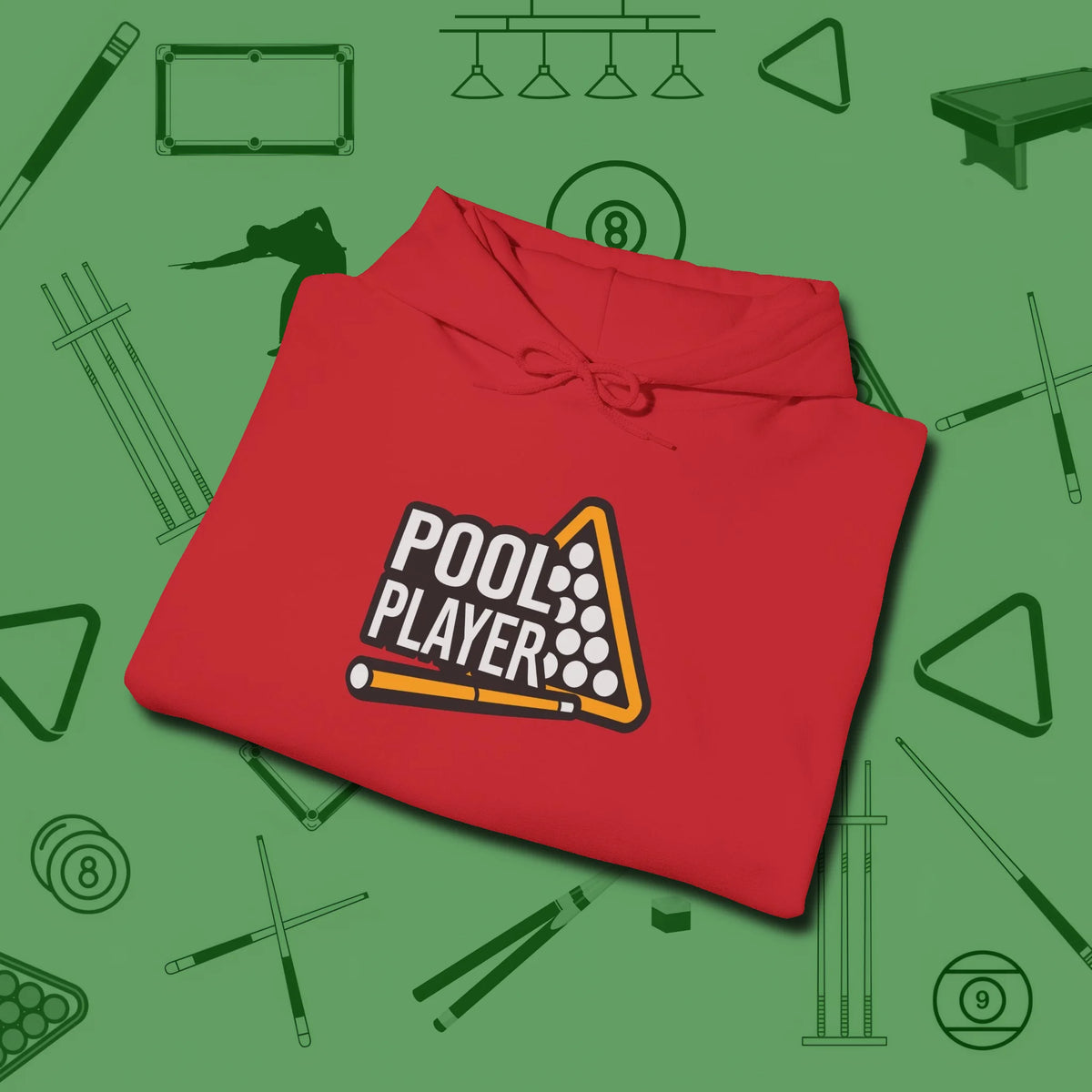 Hoodie, folded view, in Red cue sports swagger done right