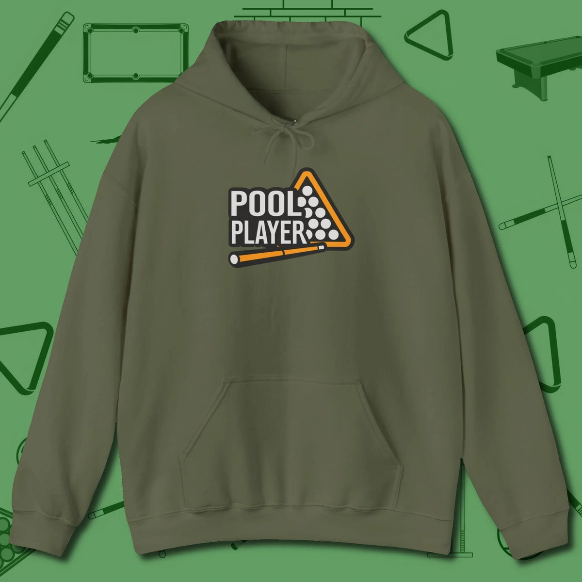Hoodie, front view, in Military Green your secret weapon off the table