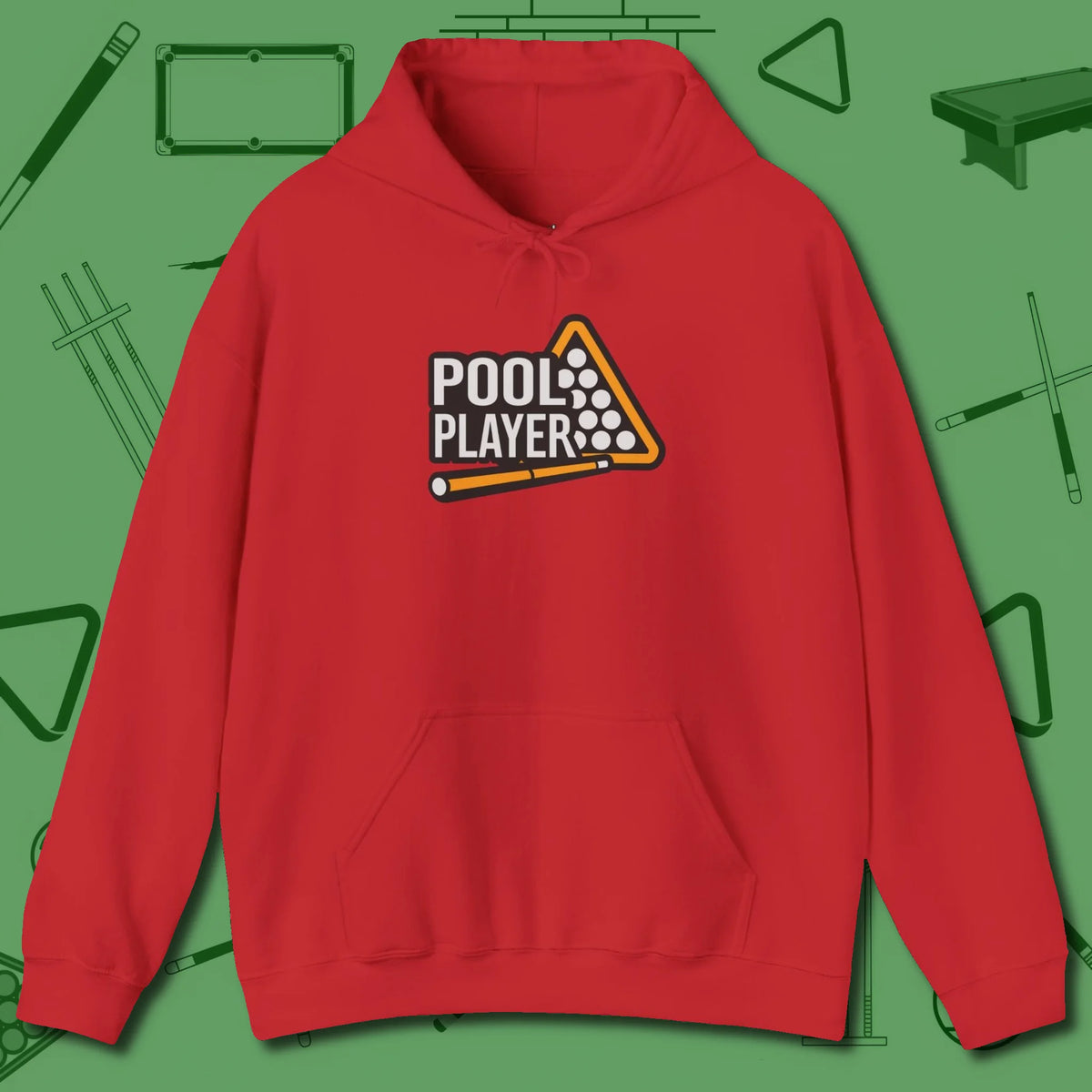 Hoodie, front view, in Red not your average 8-ball graphic tee
