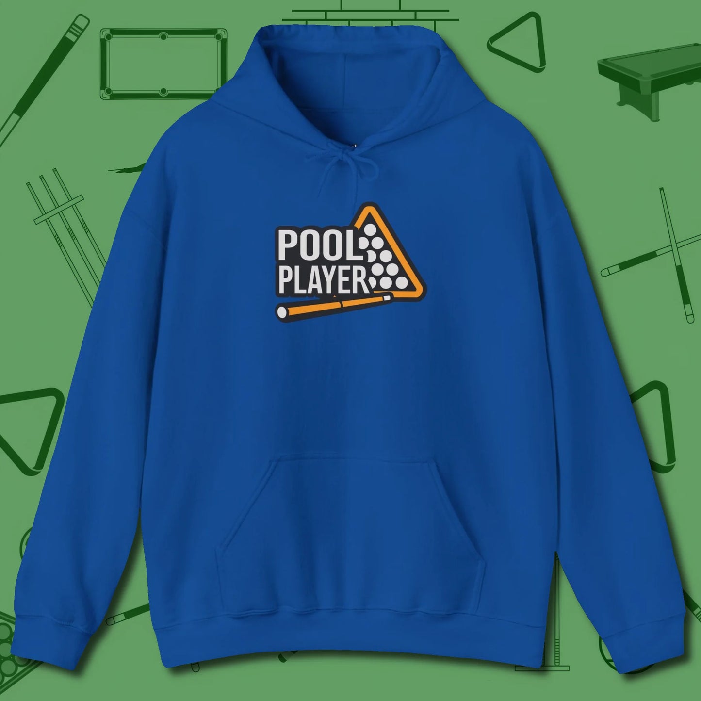 Hoodie, front view, in Royal cue up respect every time you wear it
