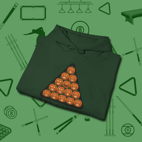 Rack O Lantern Hoodie, folded view, in Forest Green for hustlers who keep it honest