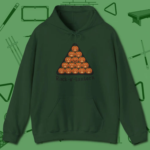 Rack O Lantern Hoodie, front view, in Forest Green dress for the shot you want to take